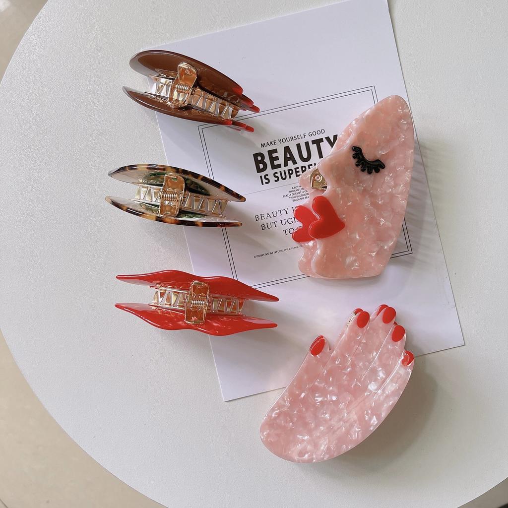 Akryl Macaron Håndflate Ansikt Skive Hårklemme Vind Hestehale Hårnål Morsom Morsom Hodeplagg