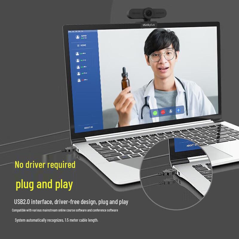 Lenovo ThinkPlus USB 2K HD Webcam with 5MP & Built-in Mic (CN version)