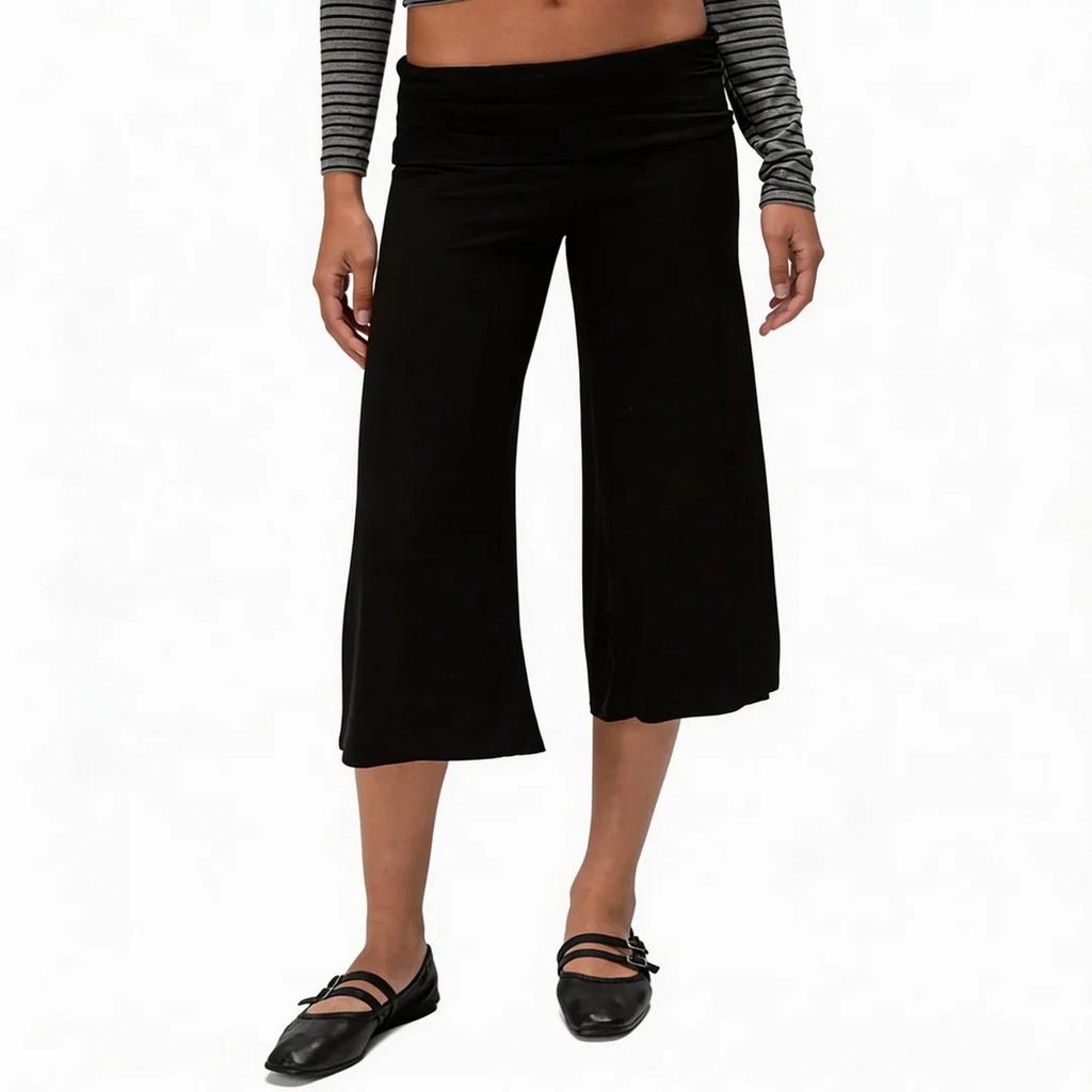 Women's Summer Casual Vacation High-Waisted Wide-Leg Striped -Color Cropped Pants