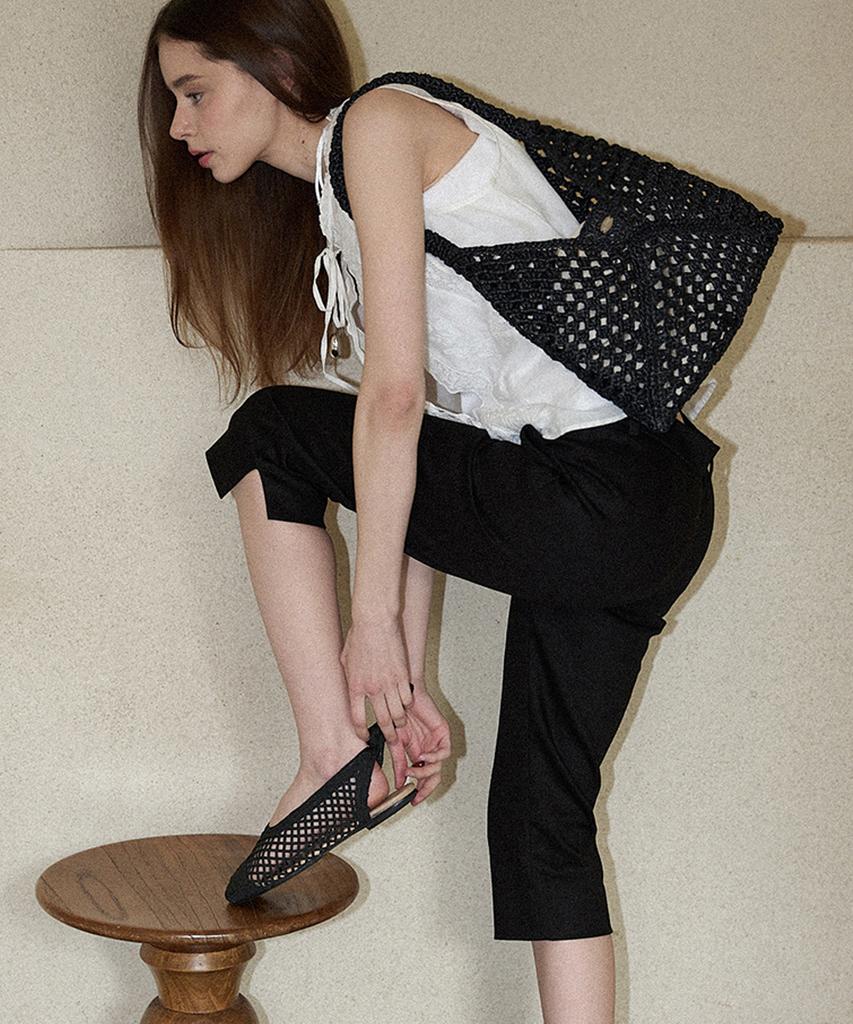 Slowslowly Fruits Handmade Crochet Raffia Shoulder Bag _ Black