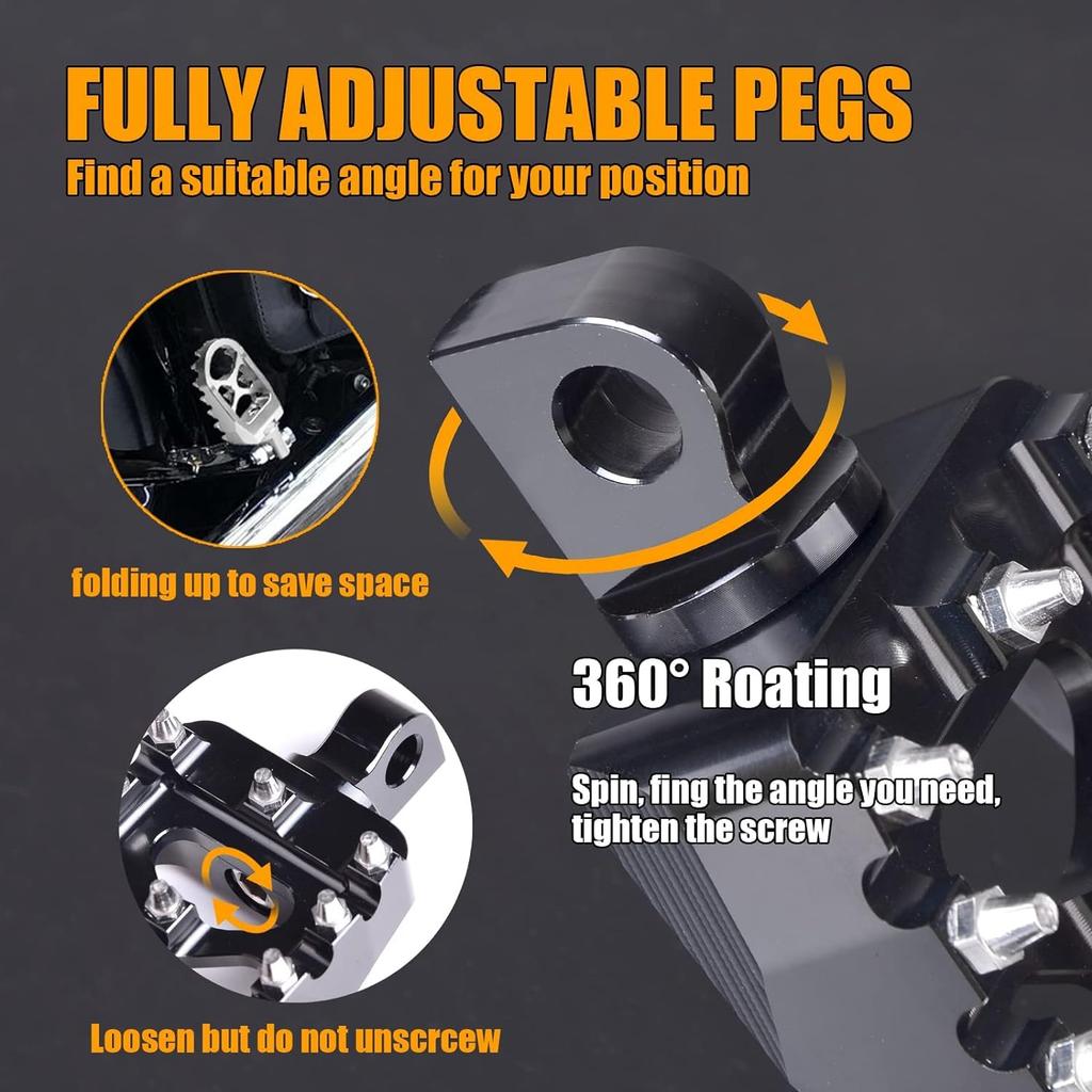 Goldfire 1 Pair CNC Wide Foot Pegs 360° Rotating MX Chopper Bobber Style CNC