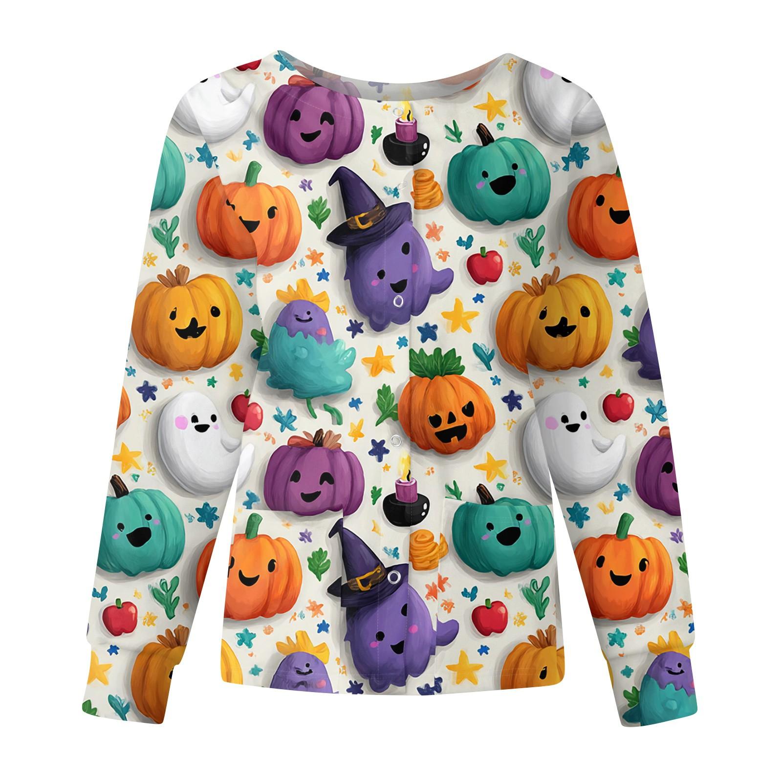 

Женская повседневная модная куртка с длинными рукавами, воротником-стойкой, однобортная, с принтом на Хэллоуин, рабочая куртка, топы M белый