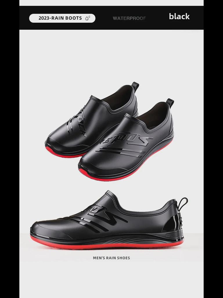 Men's Non-Slip PVC Low-Top Water Shoes for Catering, Car Wash, and Kitchen.