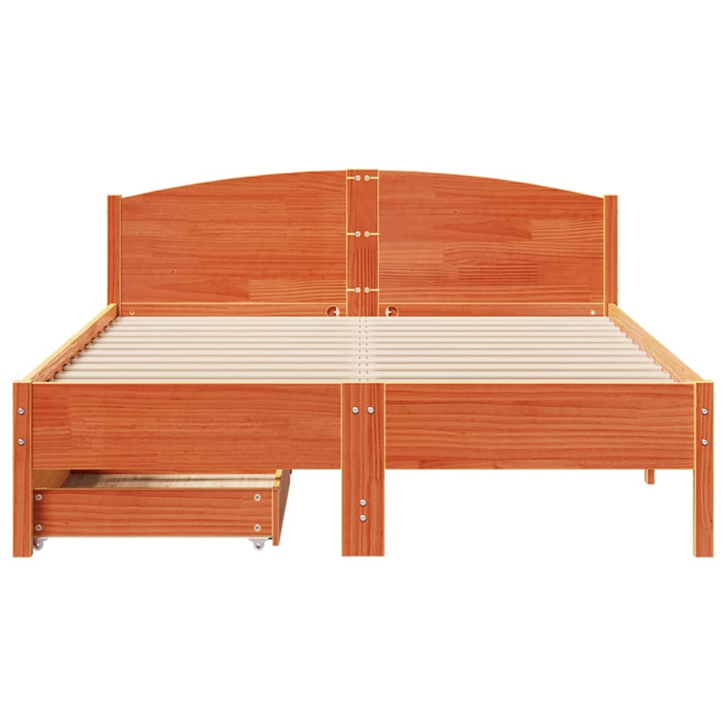 Vidaxl Bed Without Mattress, Waxed Brown, 140X200 Cm, Pine Wood