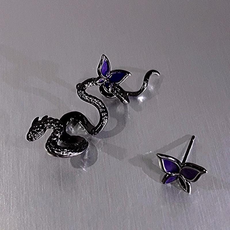 Exaggerated Asymmetric Snake Ear Cuff Clip Wrap Earring for Women Men Punk Cartilage Alloy Butterfly Earrings Jewelry Gifts