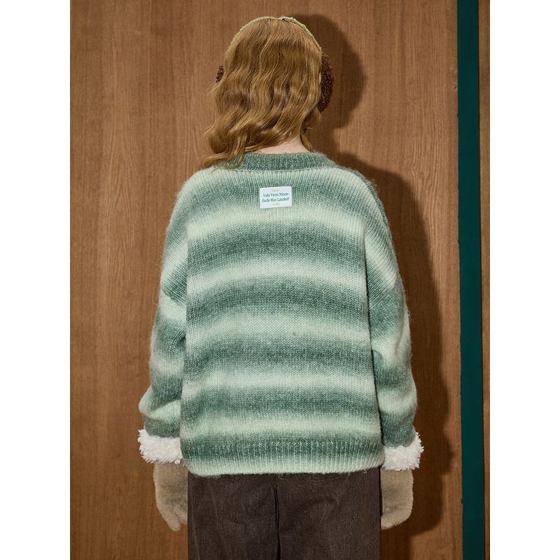 Coolhut Japanese Retro Gradient Color-Blocked Pullover Striped Lazy Style Loose 2025 Winter Women's Sweater