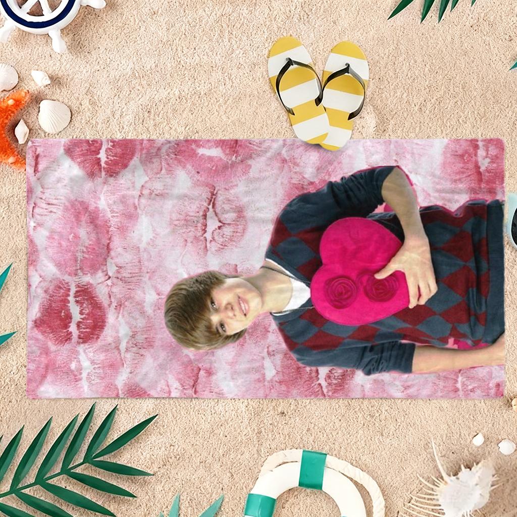 1pc J-Justin B-Bieber Beach Towel Lip Print Design Super Absorbent Suitable for Beach Vacation Pool Summer Gift for Friends