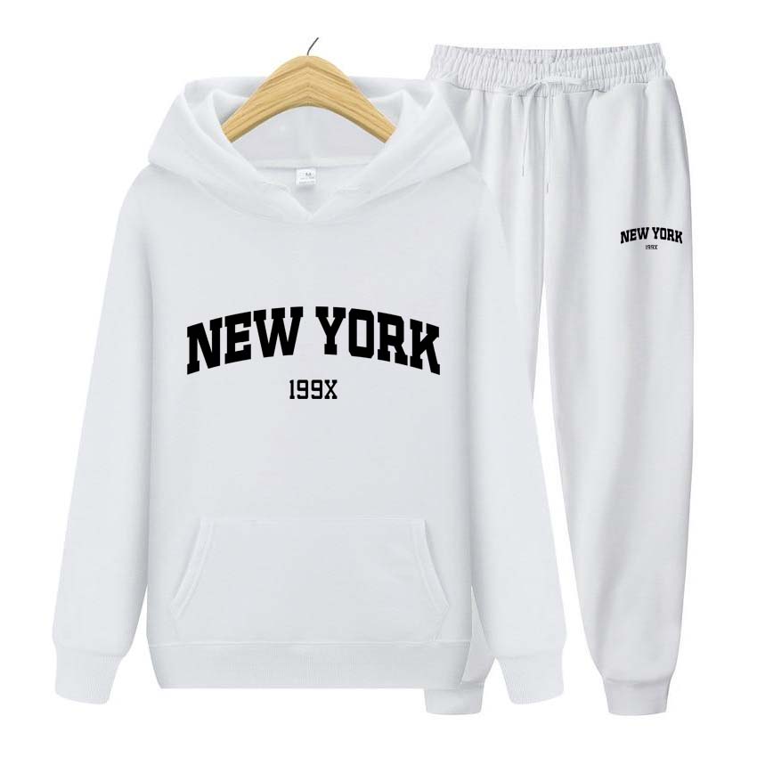 Trainingsanzug 2-teiliges Set 199X New York Print Sweatshirt Hoodies Sweatshirt + Hosenanzug Hoodie Sportbekleidung Jogging Herren-Sets