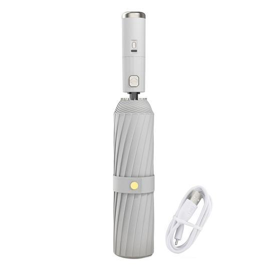Sammenleggbar paraply med vifte, 3 hastigheter justerbar, USB-oppladbar, UV-beskyttelsesparaply, bærbar, vanntett, vindtett, sommer utendørs, sol- og regnparaply