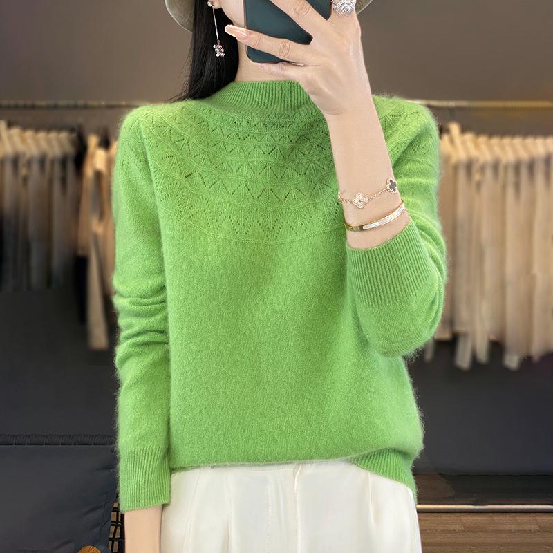 Cross-Border Autumn/Winter Women's Slim Fit Trendy Semi-High Neck Soft Knit Sweater.