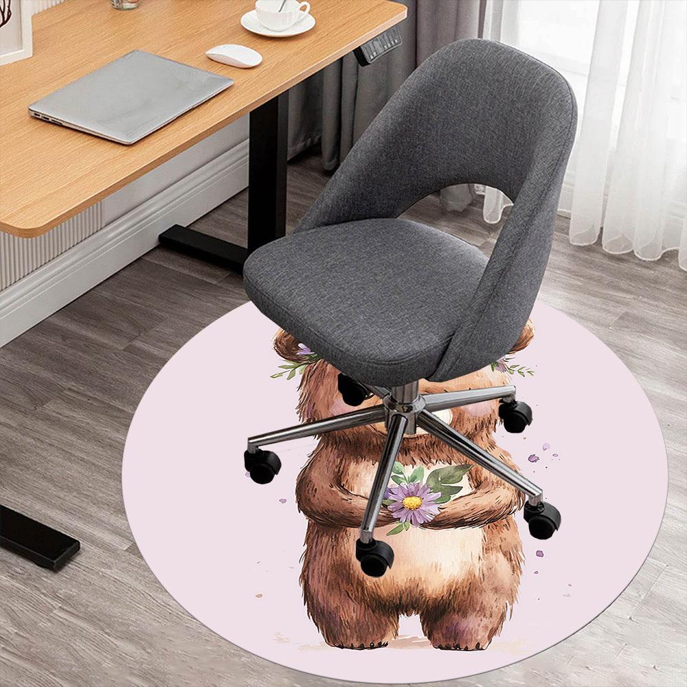 

1pc Bear Flower Round Chair mat Area Rug - Non-Slip, Floor Mat for Office, Bedroom, and Indoor Decor -1002119 80cm by 80cm