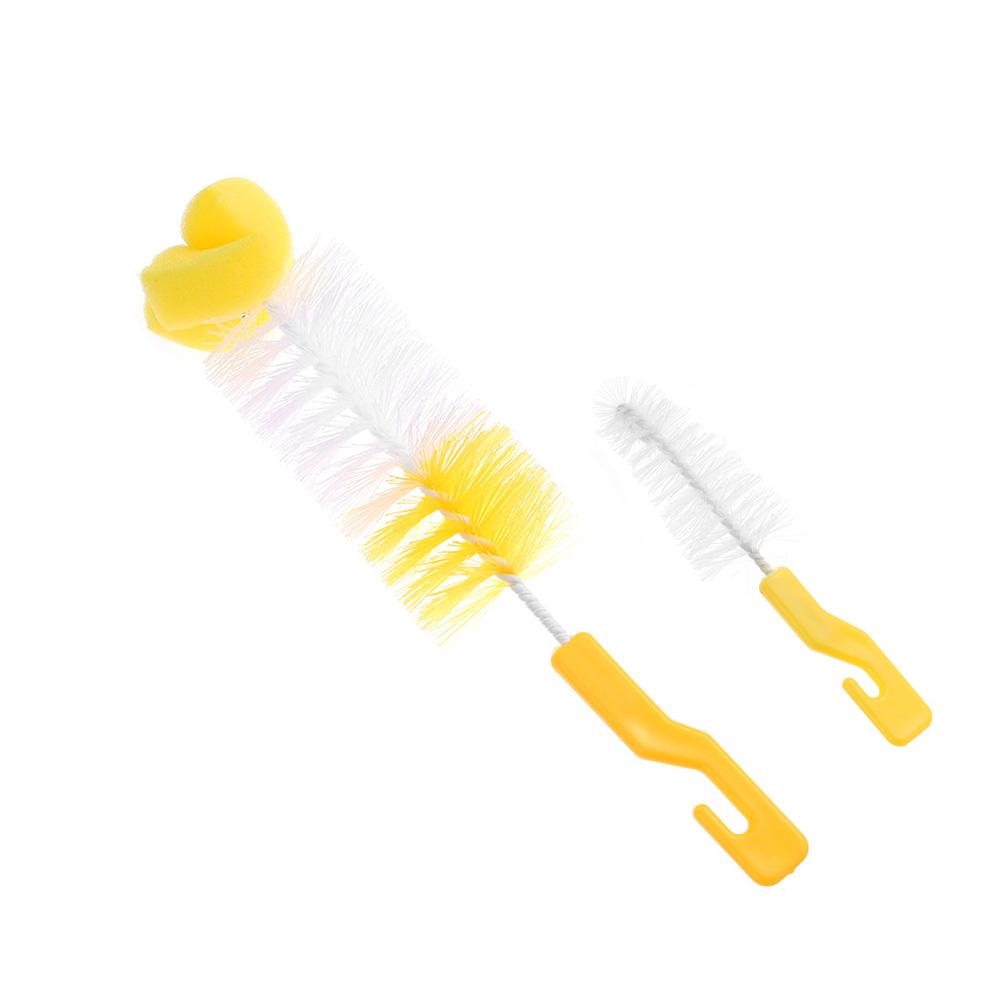 2PCS Head Washing Spout Cup Clean Sponge Bottle Brush Rotating Baby Nipple
