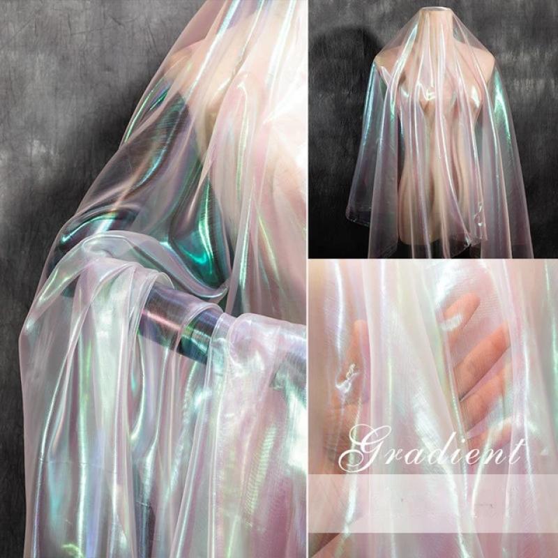 Laser Farbverlauf Organza Stoff Kleid DIY Handgemachtes Kleidungsstück Stoff Weiches Garn Bühnenhintergrund Dünner Stoff Nähen Farbverlauf Tüllstoff
