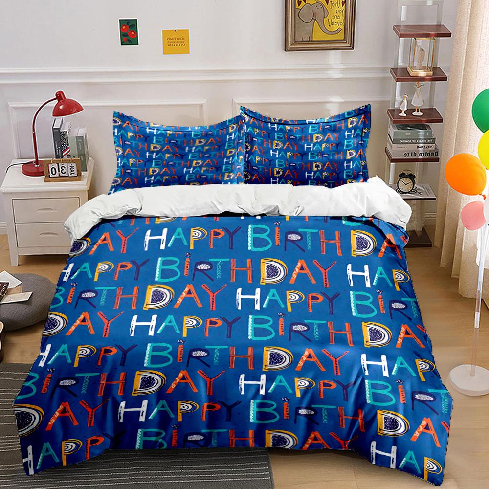 Colorful Happy Birthday Bedding Set Bedding Duvet Cover Set Duvet Cover Pillowcases (1 * Duvet Cover 2 * Pillowcases, without duvet insert)