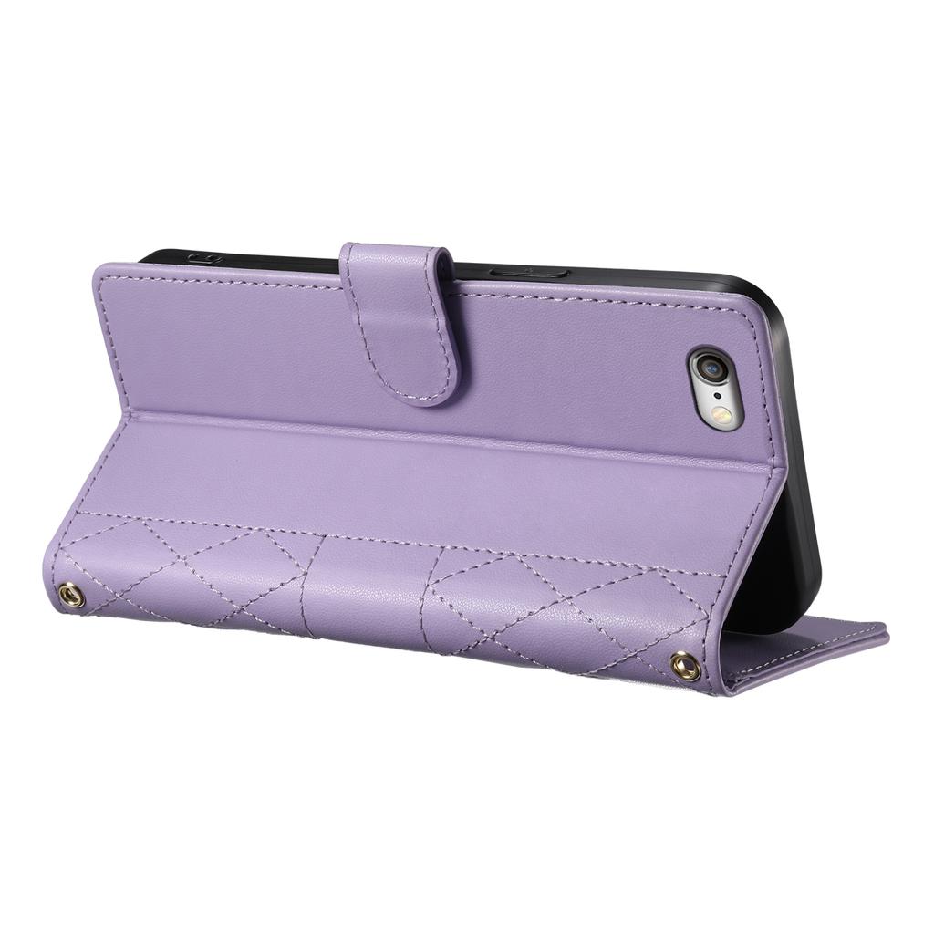 For iPhone 16e Case Rhombus Stitching Wallet Stand Leather Phone Cover with Long/Short Strap