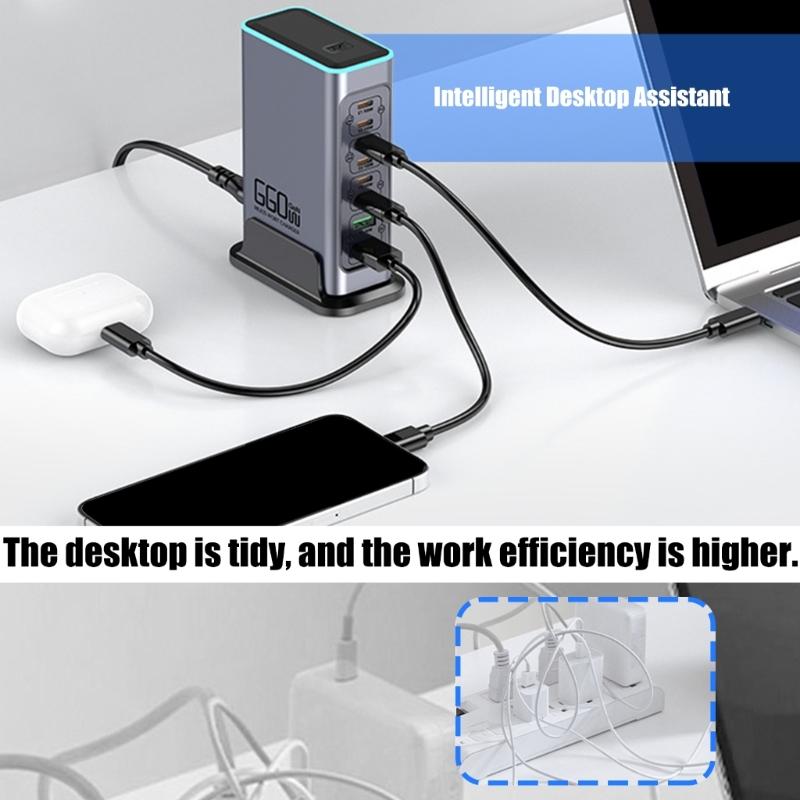 660W 8-Port Schnellladestation USB C PD100W Port für Laptops, Telefone, Tablets, Geräte Europäische Stecker Wandladegerät