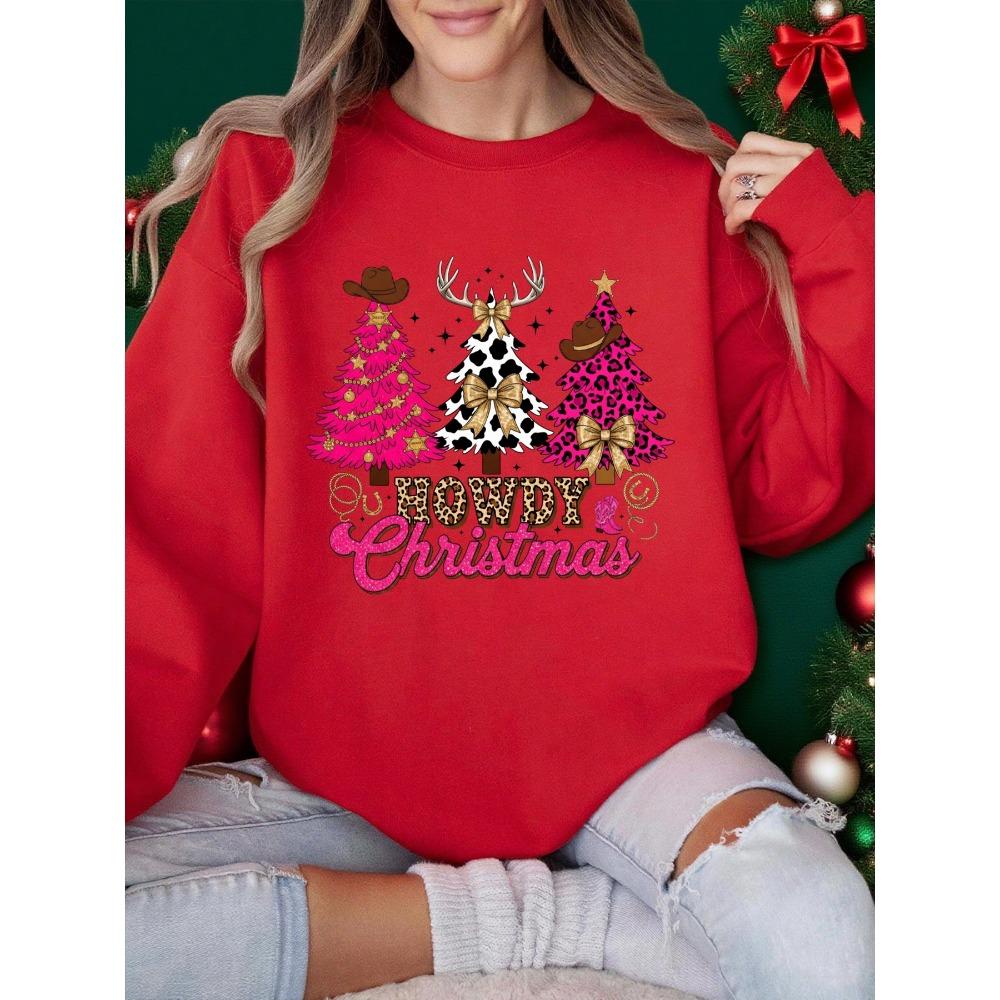 Howdy Weihnachten Western Bedruckte Damen Sweatshirts Lässige Pullover Hip Hop Rundhals Kleidung Winter Sportbekleidung