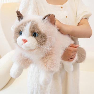 Realistic Grey Cat Plush Doll - Cute Gift for Girls, Pet Cloth Plush Toy, Holiday Present