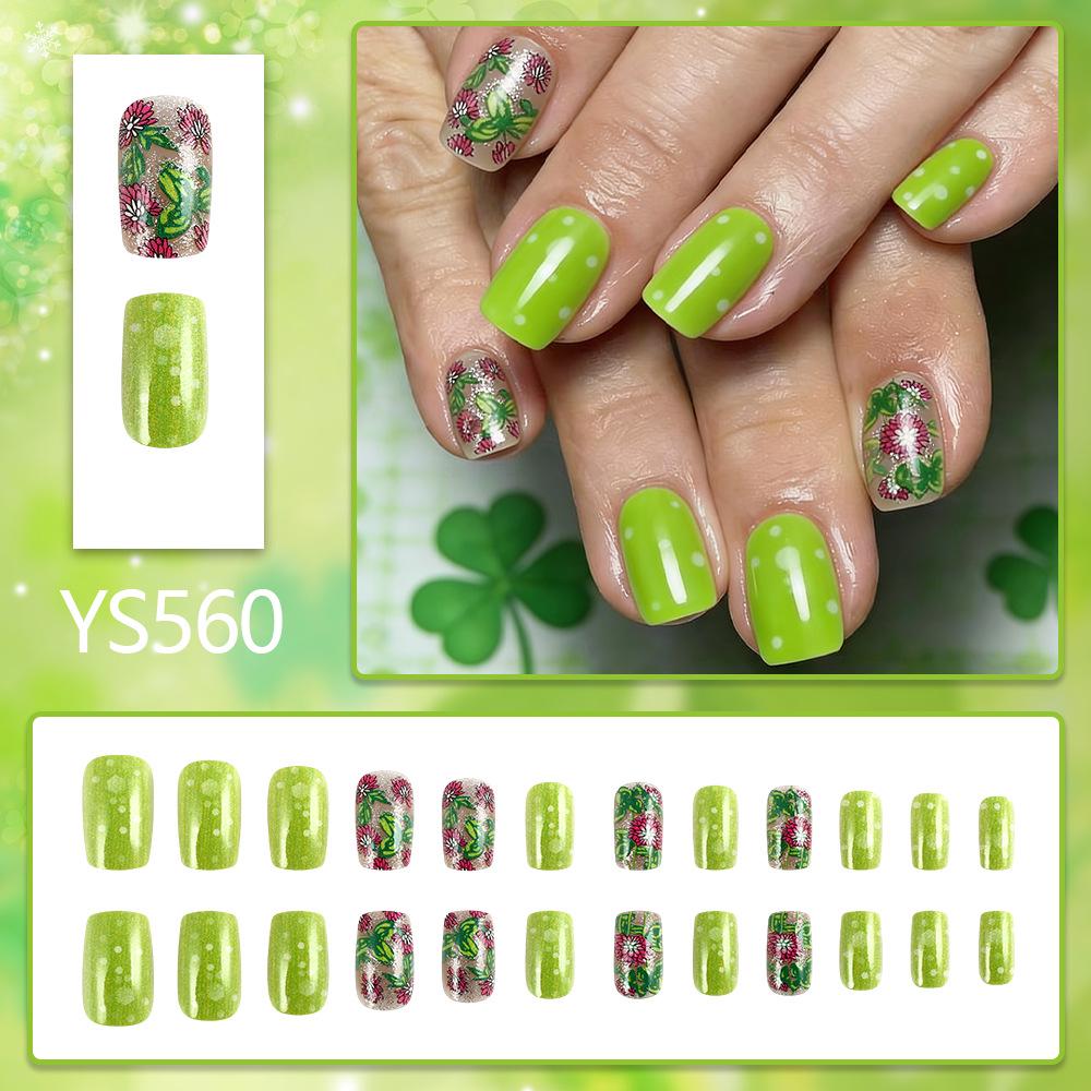 St. Patrick's Day Avocado Green Whitening Detachable Nails - 24 Piece Set