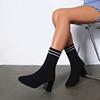 Fashion 2025 New Autumn and Winter Boots-Women Edition High Heel Block Heel Square Toe Fleece Sleeve Stretch Booties for Women