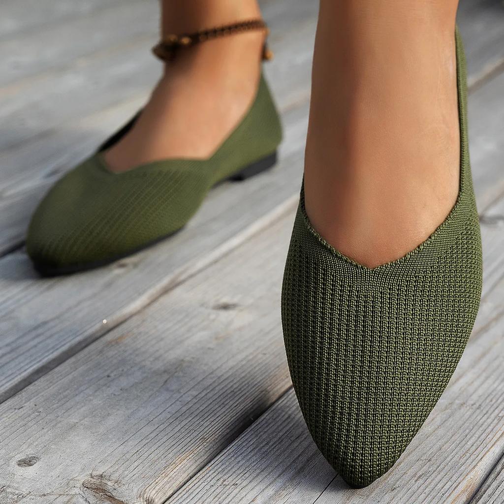 2025 Pointed Toe Flat Office Boat Solid Color Knitted Slip on Shoes Casual Ballet Flats Shoes Women Loafers Zapatos De Mujer