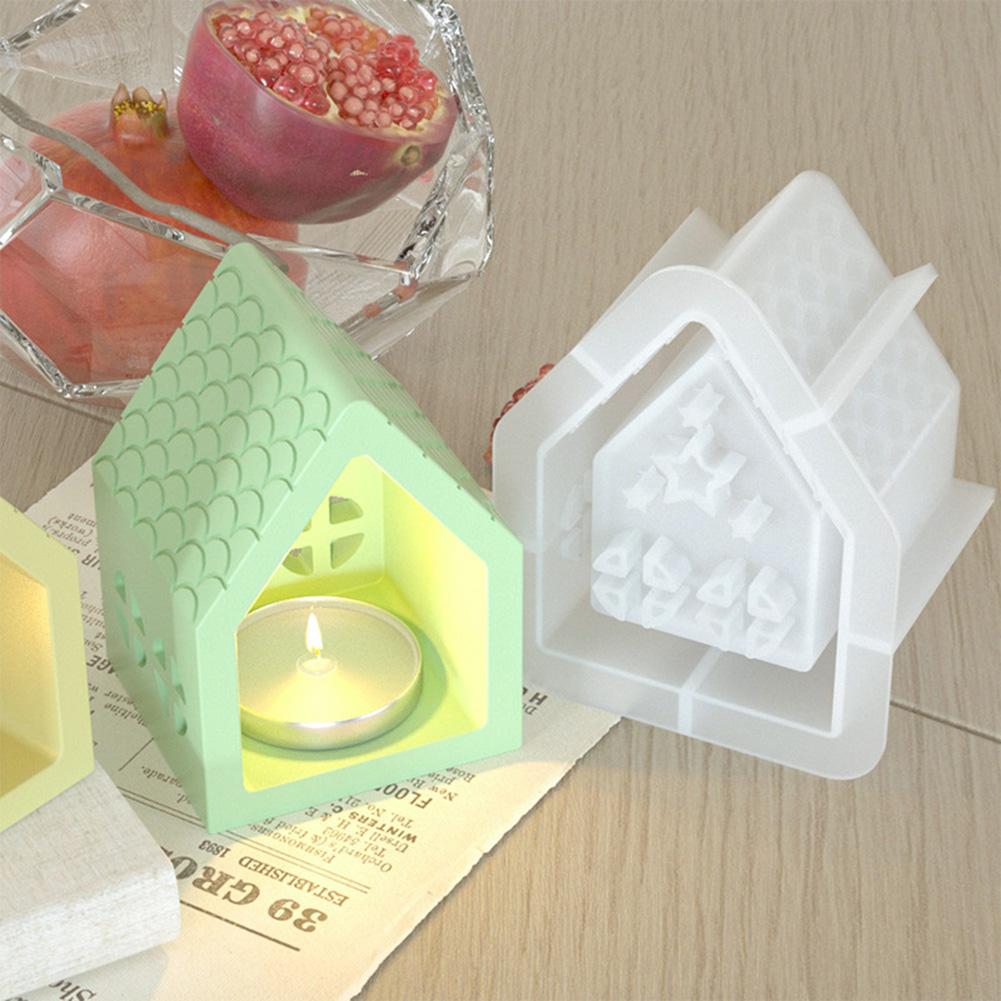 1/2/3/4Pcs Casting Mould House Candle Holder Mold Houses Casting Mould Silicone Mold Xmas Tabletop Decoration
