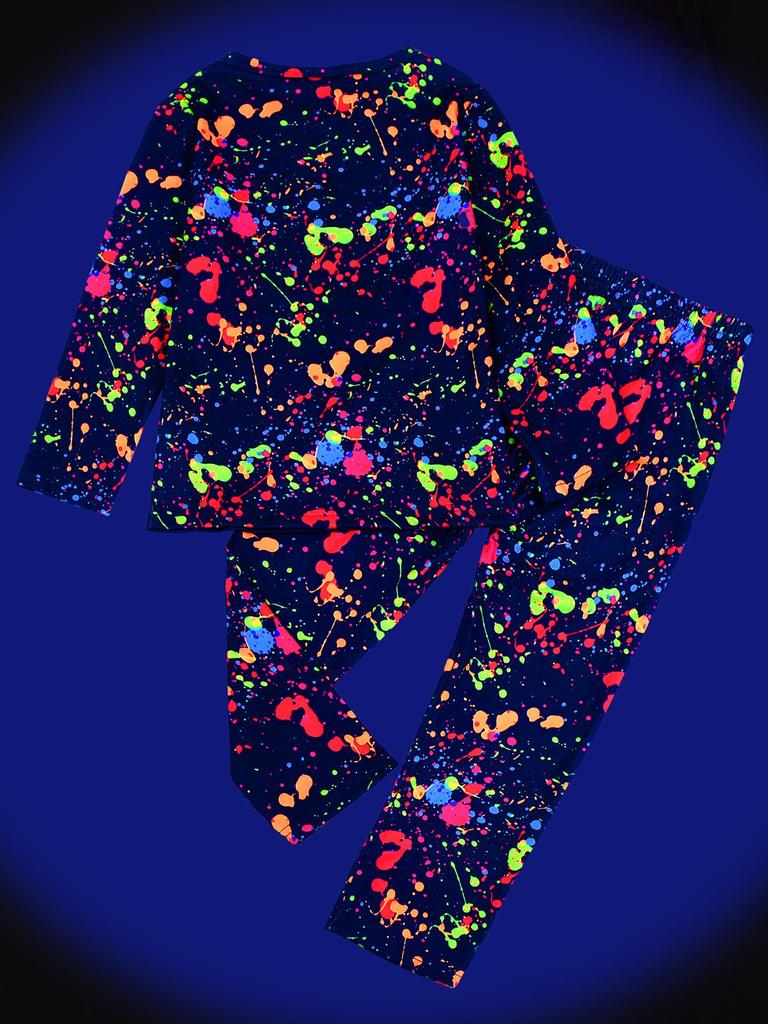 Flame-Retardant Milk Silk Kids' Dinosaur Pajama Set - Green Fluorescent, Long Sleeve & Pants