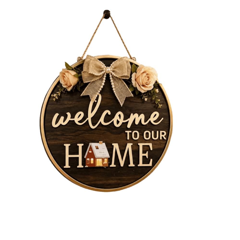 Flower Welcome Sign 2D Flat Wall Art Ornaments Door Wreath Home Decor