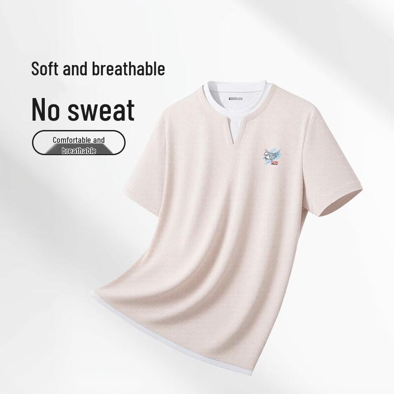 Hodo Men's Summer Waffle Faux Two-Piece Round Neck T-Shirt