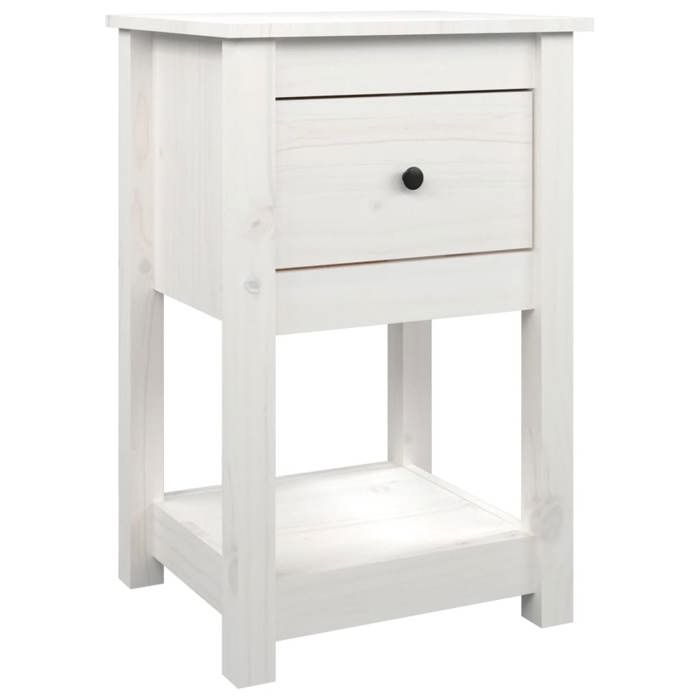 Table de chevet - Maison Exclusive - Blanc - Bois de pin massif - Grand espace de rangement