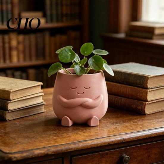 Smiling Face Planter Mini Flowerpot Cute Desktop 3D Printed Healing Green Plant Pot Creative for Home Office Stable with Legs