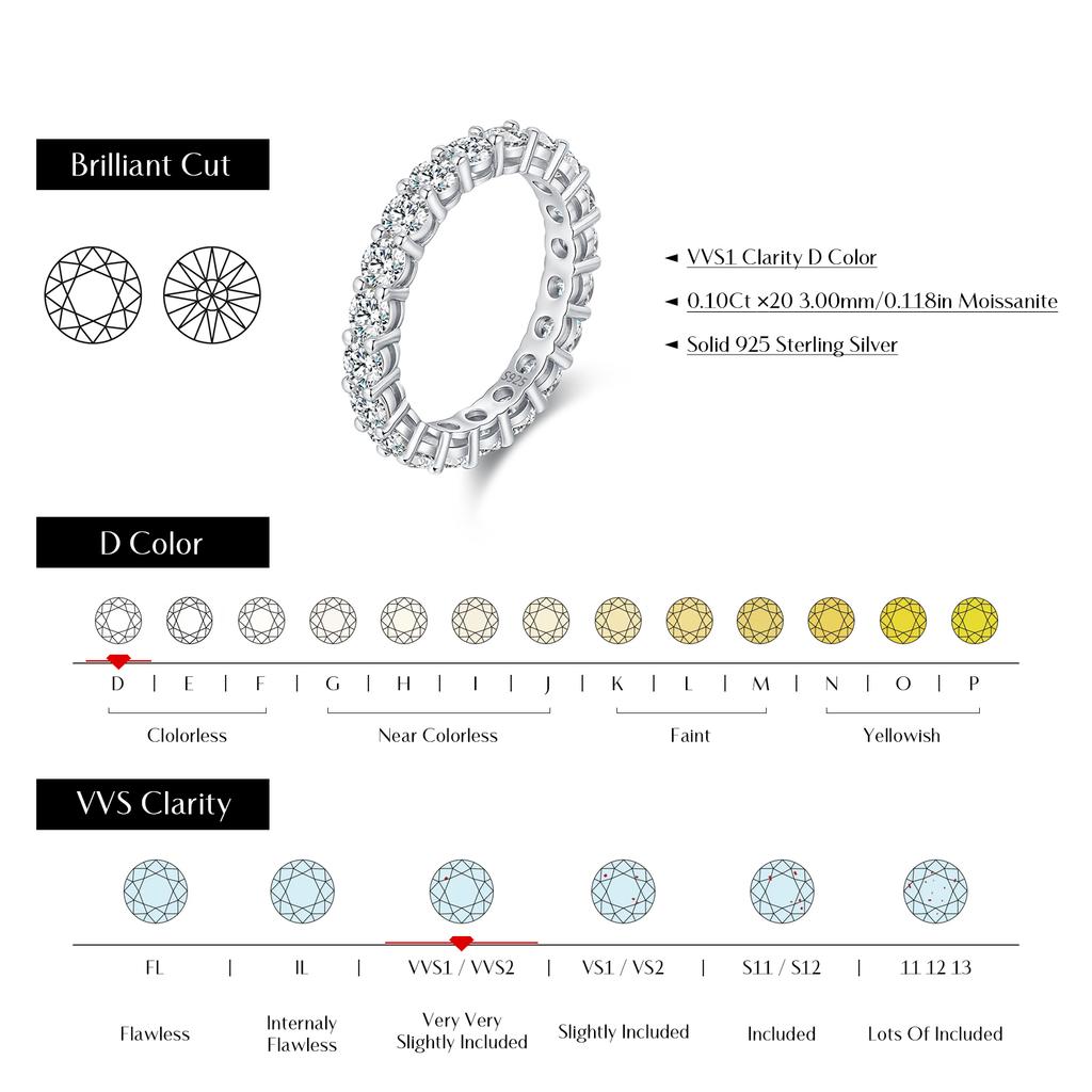 Dazzling D Color Moissanite Eternity Band Rings 925 Sterling Silver Luxury Stackable Fashion Ring For Women Fine Jewelry