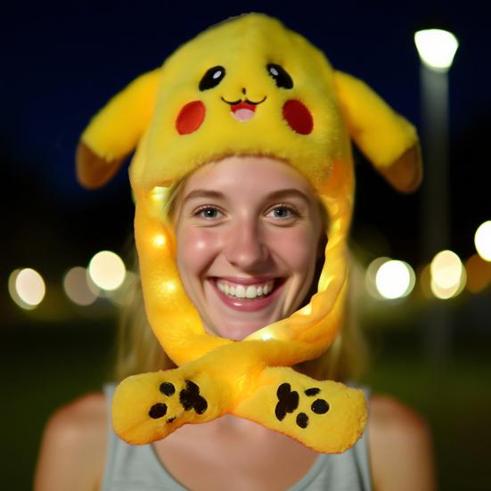 Funny Plush Rabbit Hat Cute Ear Moving Jumping Hat LED Light Up Winter Animal Cap for Women Girls Christmas Party Cosplay