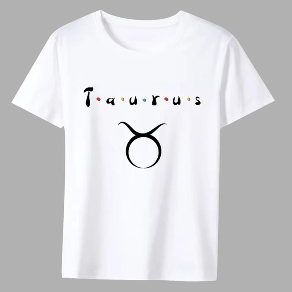 Fashion Men's Classic White T-shirt Twelve Constellation Print Pattern Series Casual Round Neck Commuter Comfortable Men's Shirt