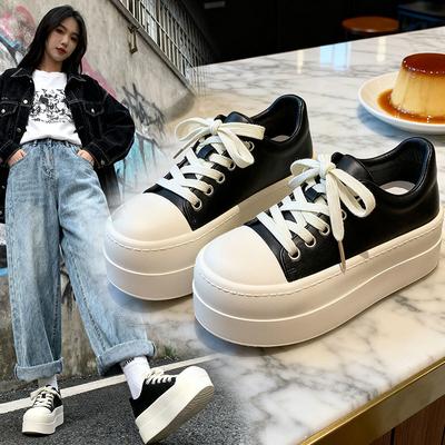 Thick-soled Heightening Women's New Spring and Autumn Small Versatile Bread Shoes High-top Big-headed Board Shoes