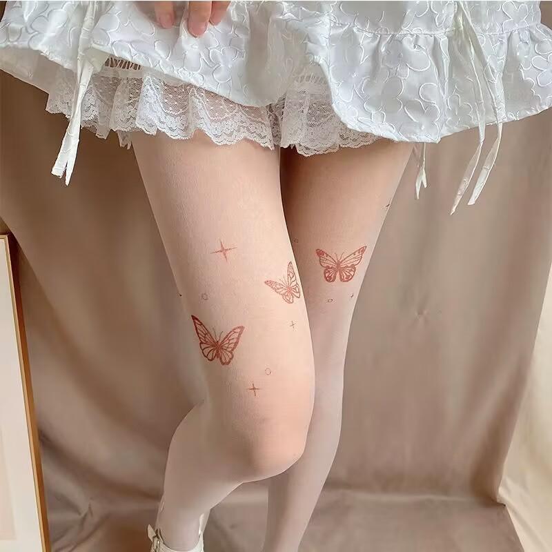 New spring and summer ultra-thin white stockings jk jacquard love stockings meat-through lace sexy pantyhose black silk
