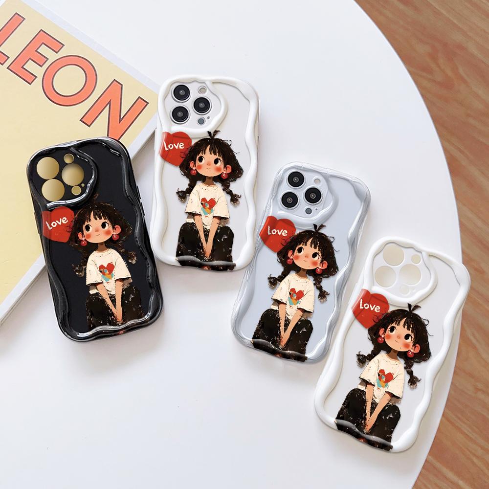Søt tegneseriemønster kremteksturhus Bølget kant mykt silikondeksel Telefonveske for OPPO Reno Realme