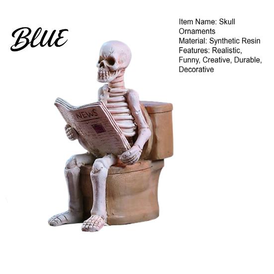 Quirky Gift for Friends Skeleton Sitting on Toilet Resin Figurine Realistic Skull Tabletop Spooky Photography Setting Prop Ornament Creative