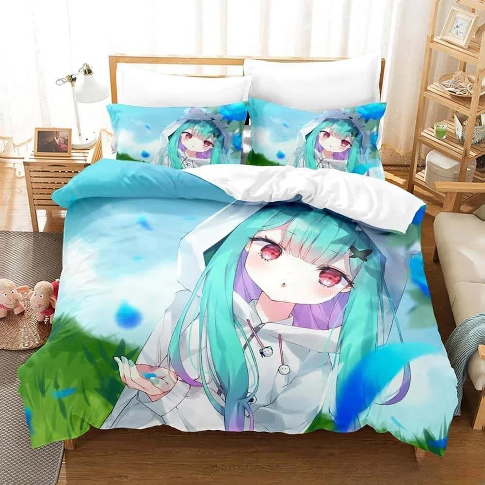3d Cartoons Vtuber Hololive Uruha Rushia Bedding Set Single Twin Full Queen King Size Bed Set Adult Kid Bedroom Duvet Cover Sets