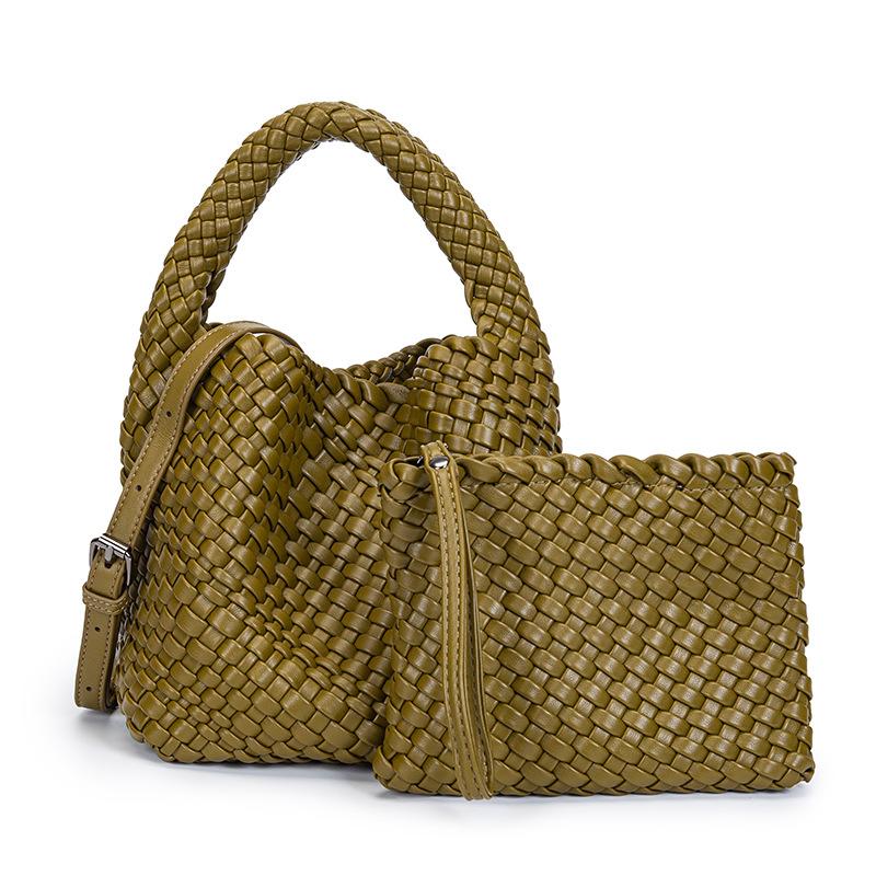 Hand-woven Women's Bag Summer Solid Color Portable 2 Set Casual Retro Shoulder Messenger Bag