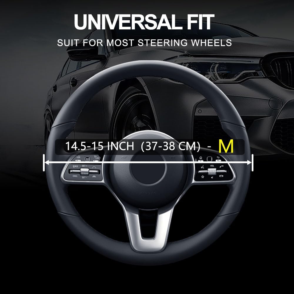 Leather Car Steering Wheel Cover Non-Slip Car Wheel Cover Protector Breathable Microfiber Leather Universal Fit for Most Cars