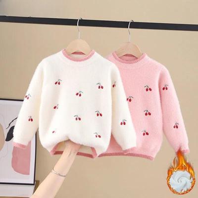 Suéteres infantis de veludo para meninas, suéteres infantis de malha para outono e inverno, suéteres infantis coreanos, pulôveres