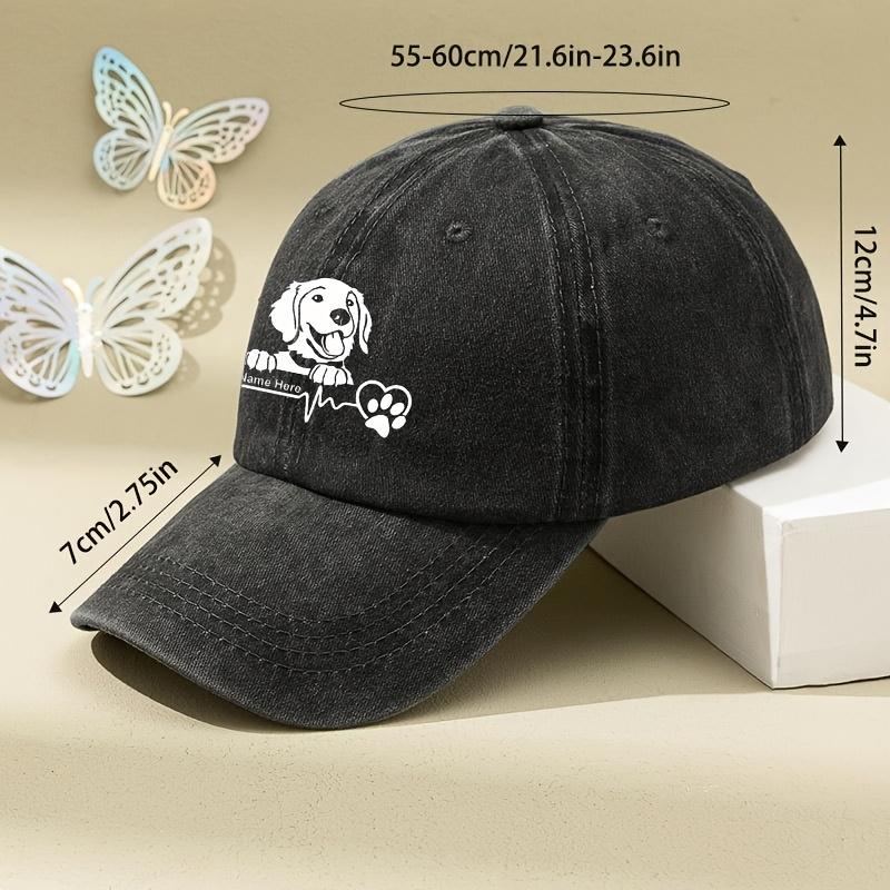 White Dog Head Cartoon Print Women's Washed Distressed Printed Hat Distressed Dad Hat Men's and Women's Retro Baseball Cap