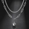 Teamer Classic Sweet Heart Pendant Necklace for Women Stainless Steel Double-layer Chain Choker Jewelry Valentine's Day Gift