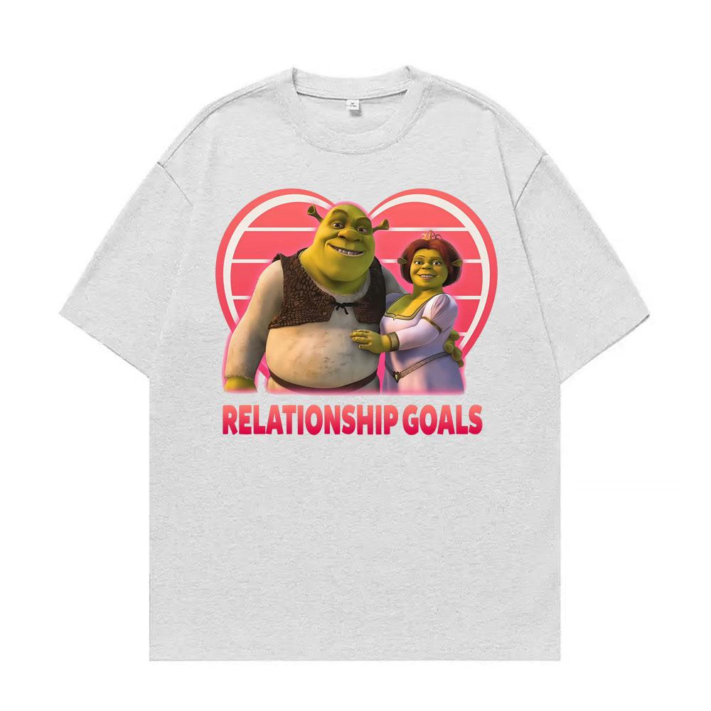 Fashion Shrek and Fiona Relationship Goals Meme T Shirt Funny Couples Cartoon Tshirts Fashion Humor Cozy High Quality Tshirt