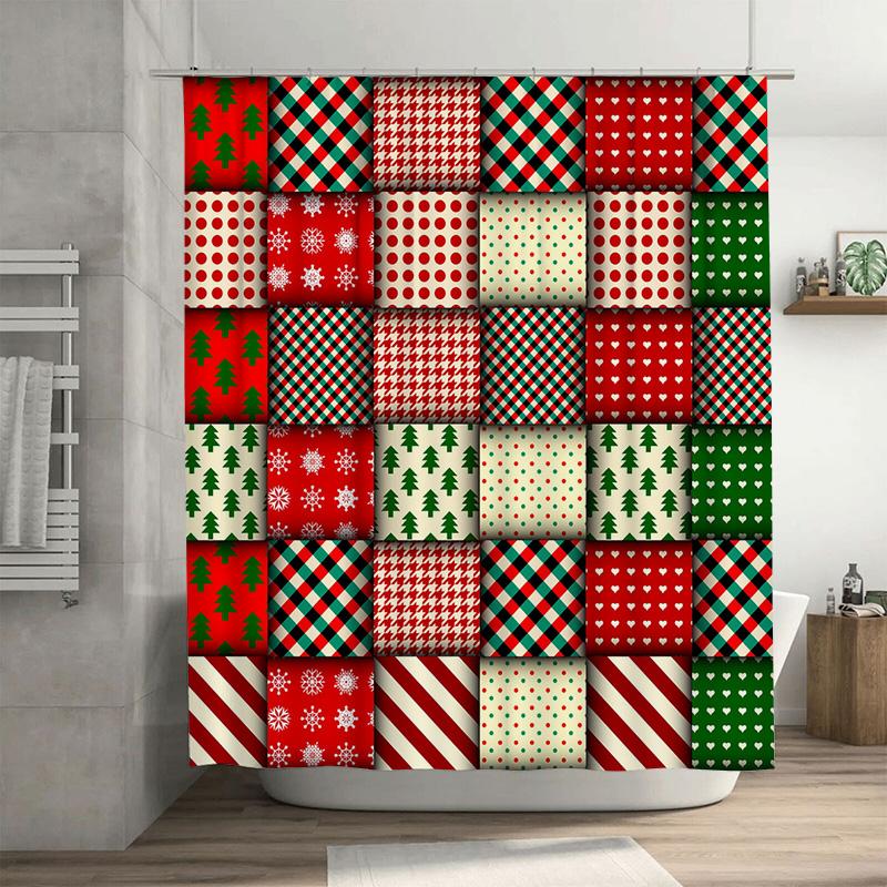

Tu Red And Green Plaid Shower Curtain Farmhouse Rustic Christmas Holiday Decor Waterproof Fabric Bathroom Set W60H190(CM)-1 Pcs