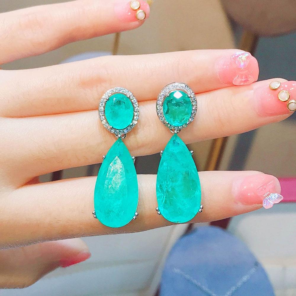 

Серьги-подвески с цветными подвесками для женщин, винтажные, параиба, турмалин, изумруд, драгоценный камень, свадебные серьги, ювелирные украшения, подарок