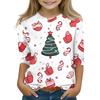 Christmas Day Print Tops For Youth Girls 5-16 Years Round Neck 3/4 Sleeves T-Shirts Trendy Tops Outfit Tees