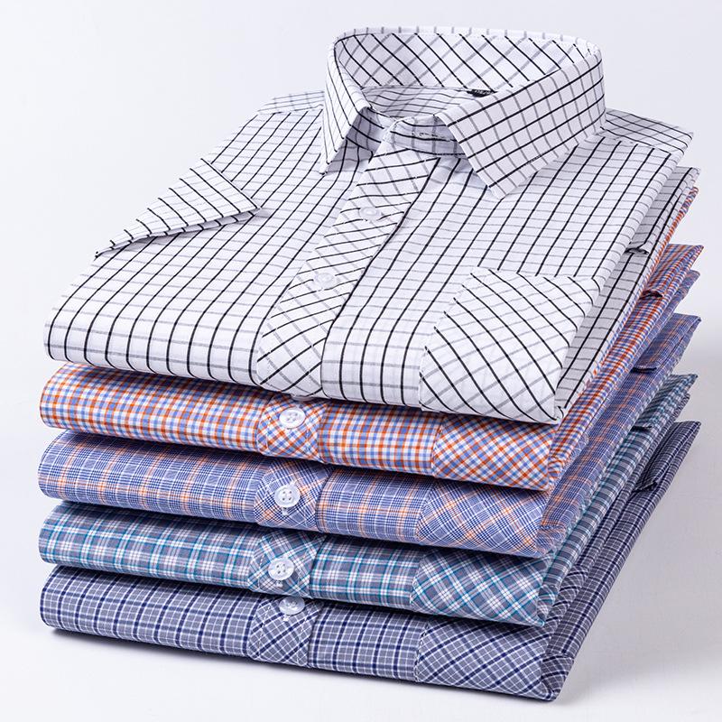 Men's Summer Plaid Cotton Short Sleeve Shirt - Breathable & Sweat-Absorbing