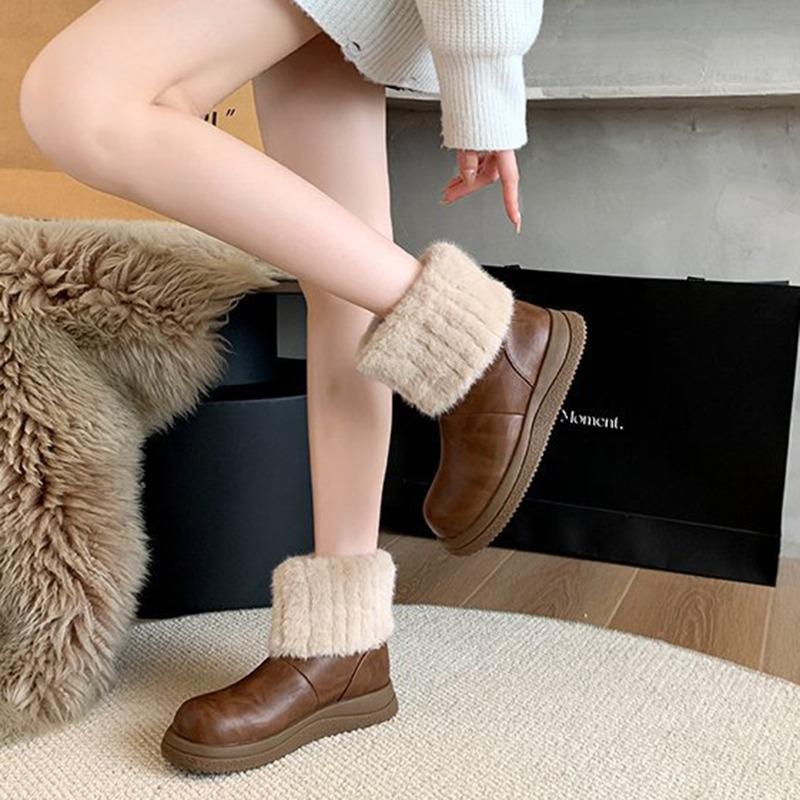 Thick-soled Plush Snow Boots for Women Autumn Winter New Warm Cotton Shoes Casual Fur Versatile Comfortable Female Ankle Boots